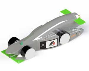 The miniature Formula One car created by Unity Racing team, St Muredach’s College, Ballina, Co. Mayo, which will form the centre point of their entry at the F1 in Schools world finals in Kuala Lumpur in September.