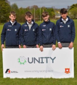 L-R: Cormac MacDermott, Sean Treacy, Richard Grimes and Peter Timlin, transition year students at St Muredach’s College Ballina Co Mayo and the four members that make up the Unity Racing team. They will compete at the F1 in Schools World Finals in Kuala Lumpur in September 2017.